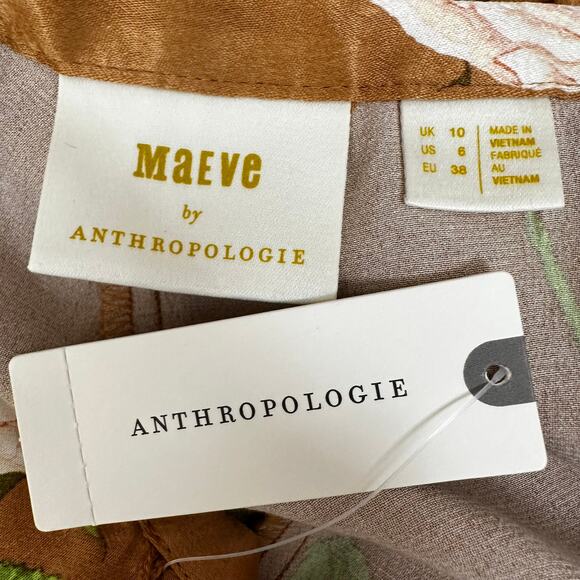 NEW Maeve Anthropologie Floral Silky Satin Tie Shorts Skort Brown Size 6 Boho - Picture 9 of 13